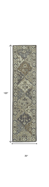 10' Blue and Gray Floral Hand Tufted Runner Rug